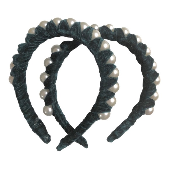2 pack Green velvet‎ oversized pearl adorned embellished headband new - Picture 5 of 11